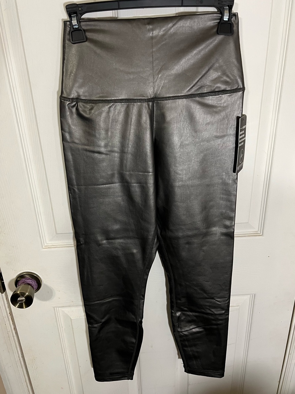 90 Degree By Reflex Black Leatherette High-Rise Leggings